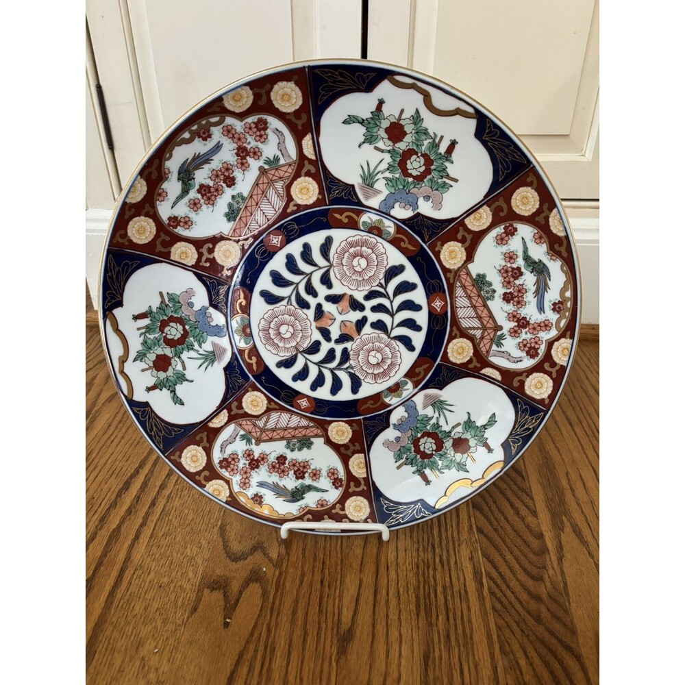 Japanese Porcelain Gold Imari Handpainted Red Blue Charger Plate 14"